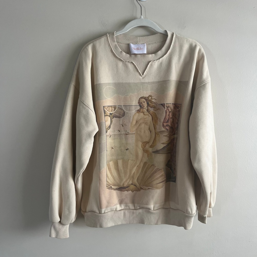 Selkie The Winter Sweater Oatmilk Venus Print Crewneck Sweatshirt Size S